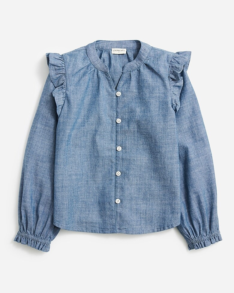 Girls' chambray ruffle-shoulder top | J.Crew Factory
