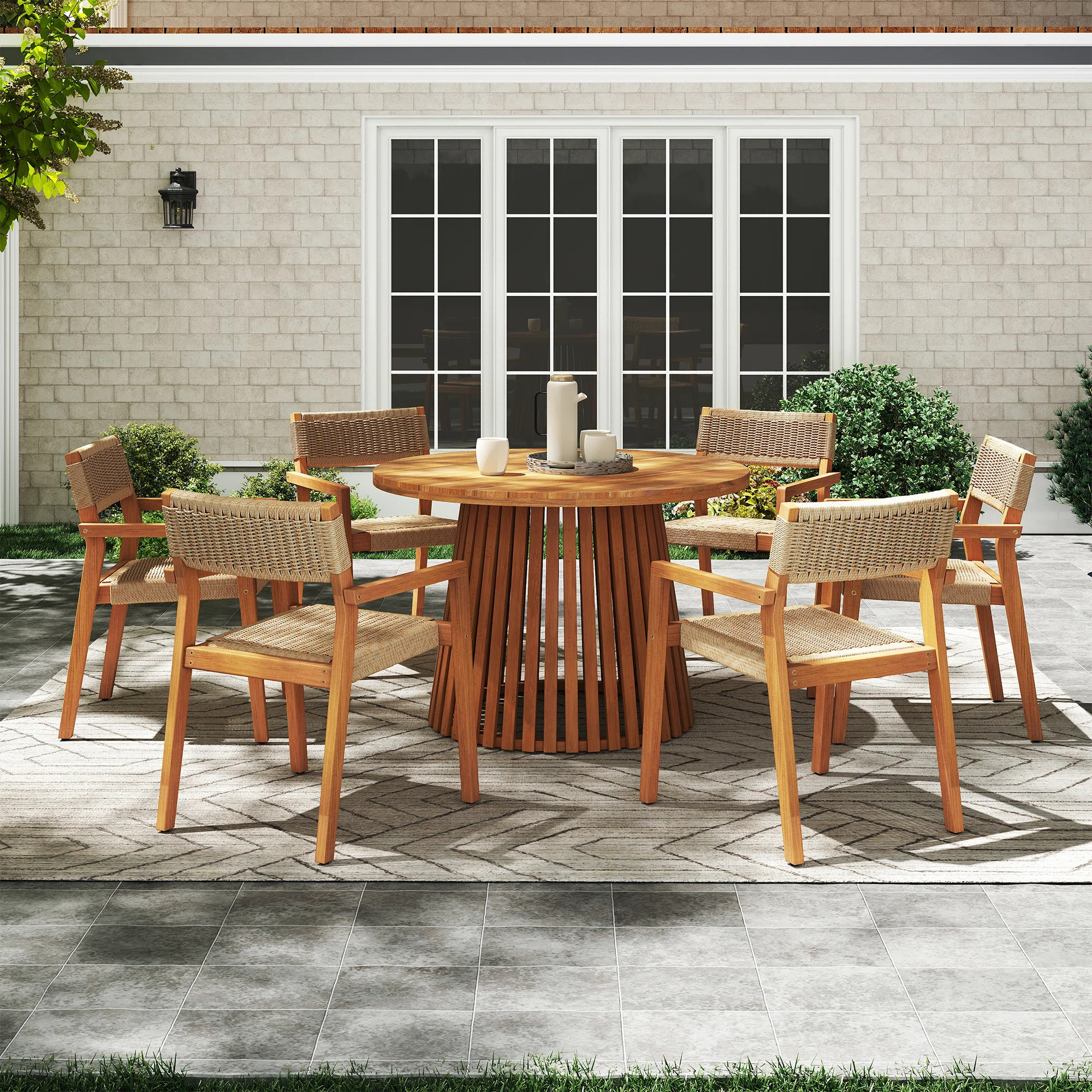 Outdoor 6-person Solid Wood Round Table And Dinning Chair Set | Wayfair North America