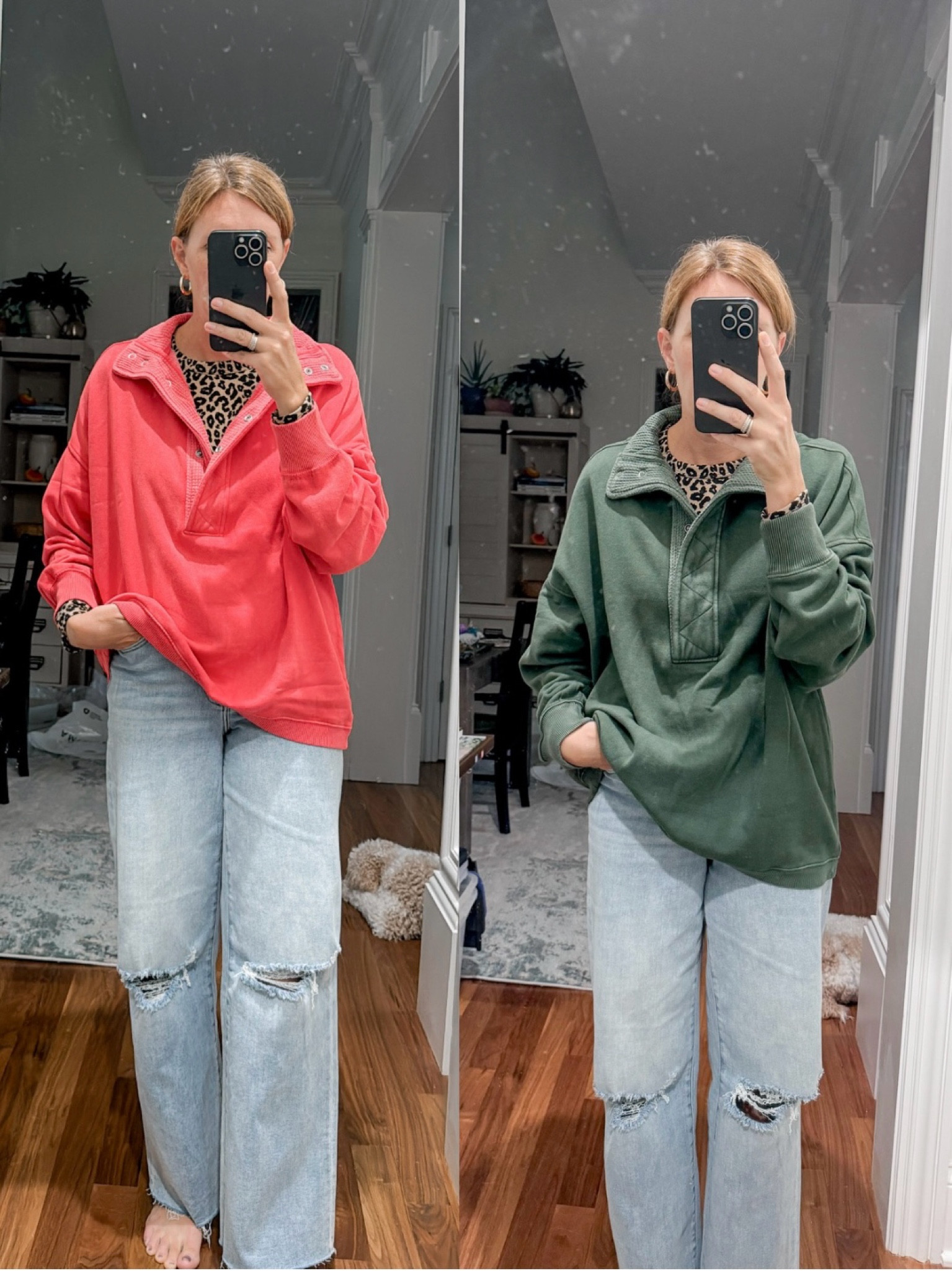 This AE pullover is insanely comfortable and 30% off already, plus the LTK sale makes it an extra 20% off bringing it down to $35- originally $65  Runs very oversized, I’m wearing a medium in both and will be exchanging the green one for a small  

#LTKFallSale #LTKStyleTip #LTKSaleAlert