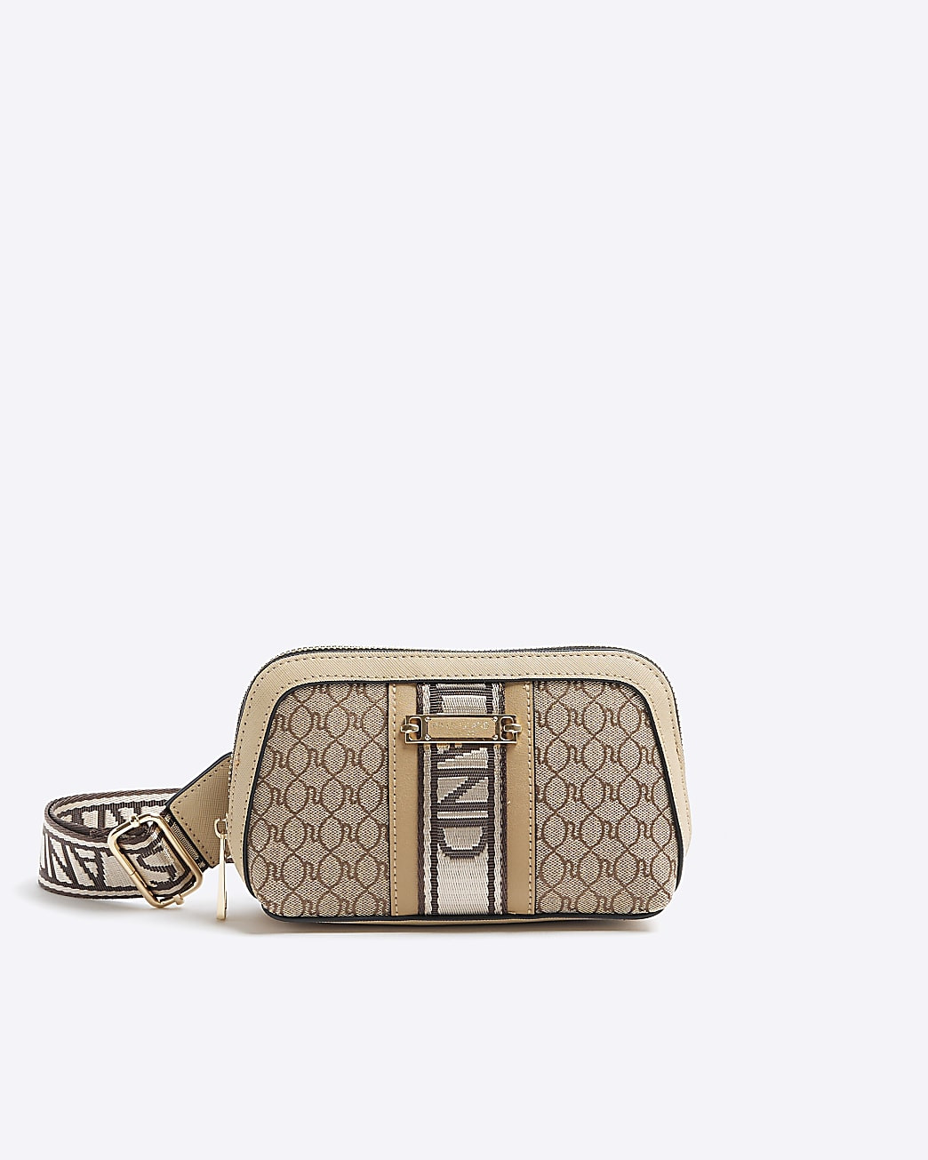 Beige RI monogram cross body bag | River Island (UK & IE)