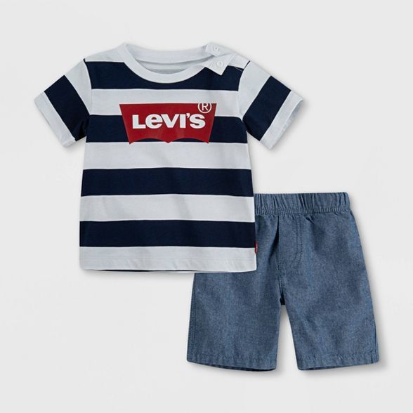 Levi's® Toddler Boys' 2pc Striped Knit Short Sleeve T-Shirt and Woven Pull-On Short Set - Navy | Target