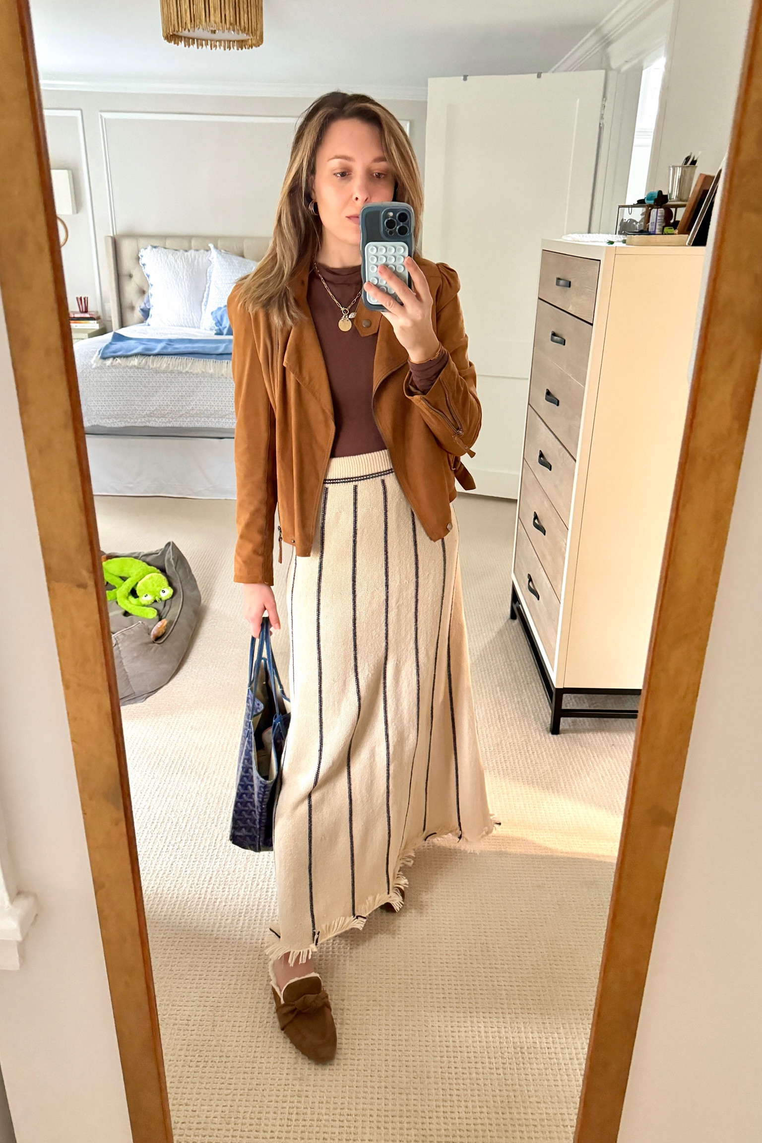A nearly spring afternoon calls for knit maxi skirt and light suede jacket

Jacket from IRO (old)
Turtleneck bodysuit from Pumiey (Amazon)
Maxi skirt from Amazon
Slides from Steve Madden
Bag from Goyard

#LTKSeasonal #LTKfindsunder100 #LTKfindsunder50