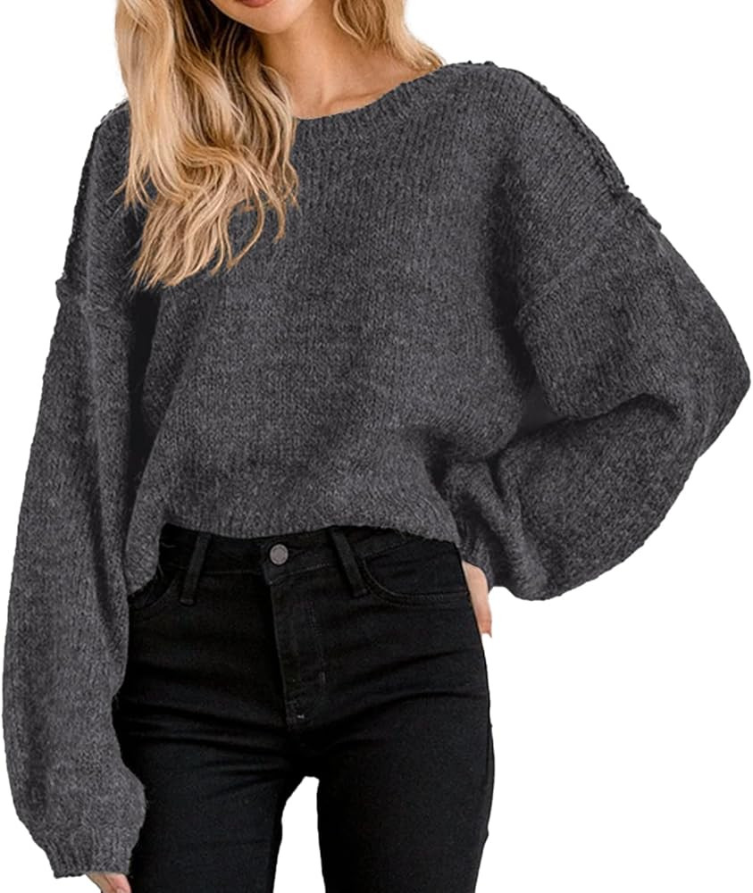 Jumppmile Women Oversized Cropped Sweater Long Sleeve Crewneck Crop 2025 Fall Winter Pullover | Amazon (US)
