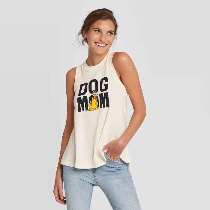Women's Disney Pluto Dog Mom Graphic Tank Top (Juniors') - Cream | Target