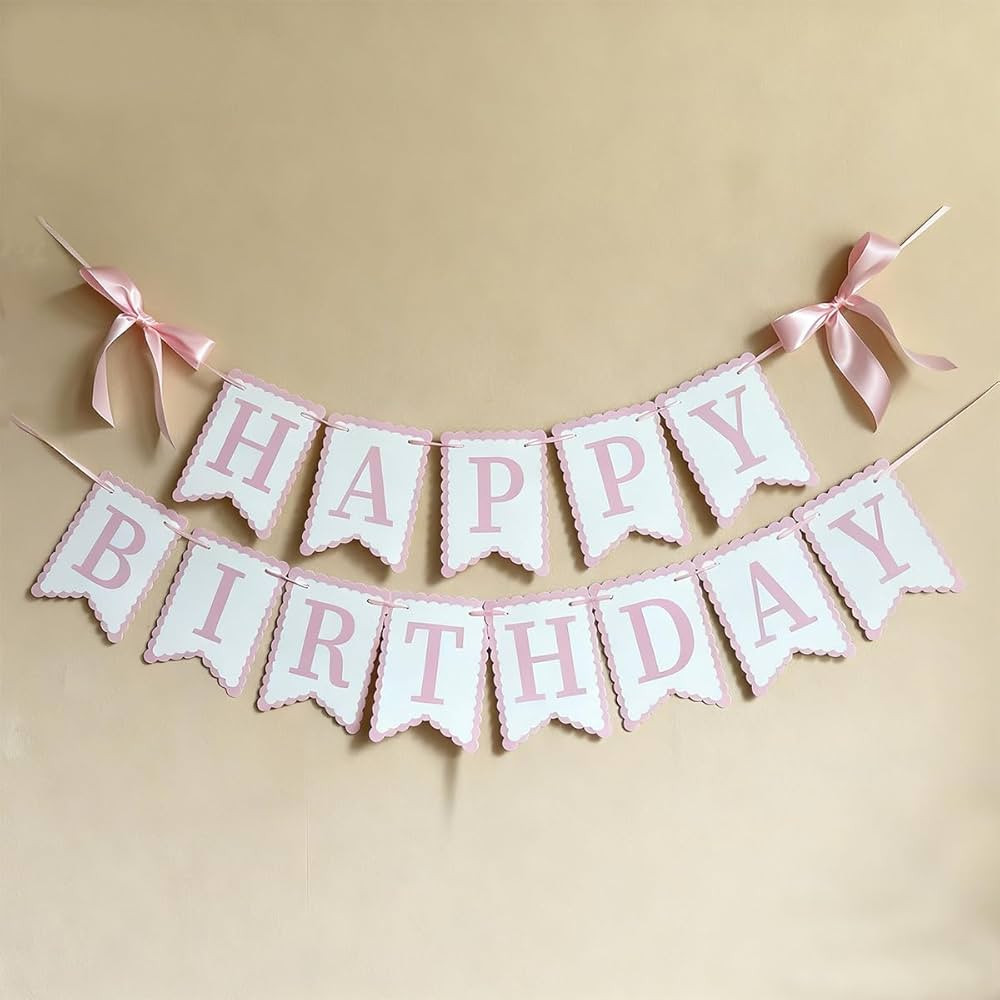 Bow Happy Birthday Banner Decorations, Cute Birthday Banner Garland Party Decor, Coquette Bow Bir... | Amazon (US)
