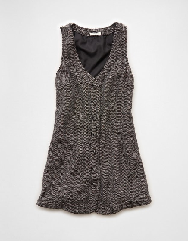 AE Button-Front Pinafore Mini Dress | American Eagle Outfitters (US & CA)