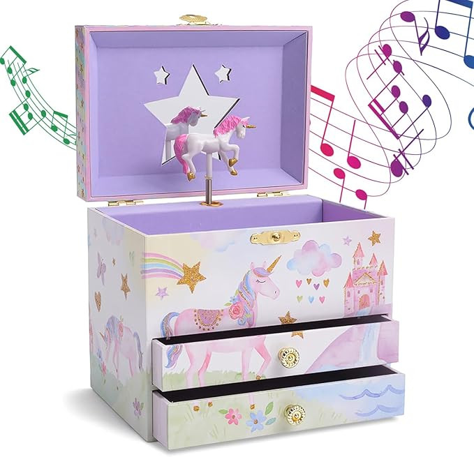 Jewelkeeper Musical Jewelry Box with 2 Pullout Drawers - Unicorn Gifts For Girls - Storage Box wi... | Amazon (US)