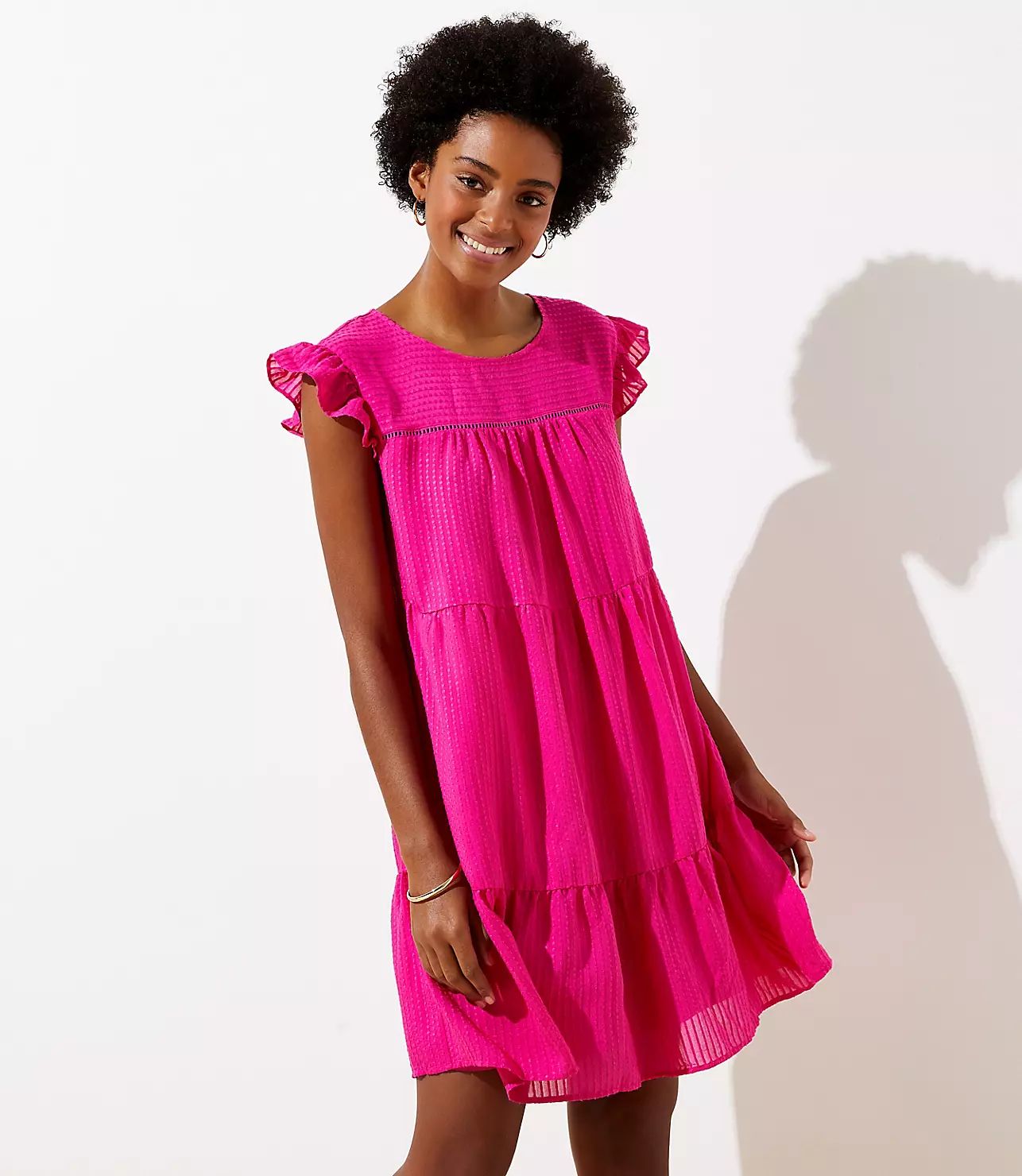 Dobby Tiered Flutter Dress | LOFT