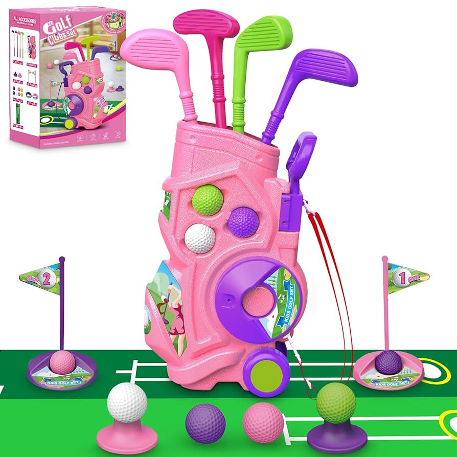 Toddler Golf Set with Putting Mat, 4 Clubs, 8 Balls, 2 Practice Holes for Kids 3-5 Years Old, Ind... | Amazon (US)