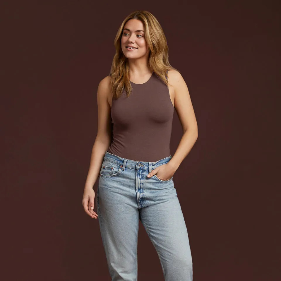 Women's Classic Crew Tank Bodysuit - Coffee - nuuds | nuuds