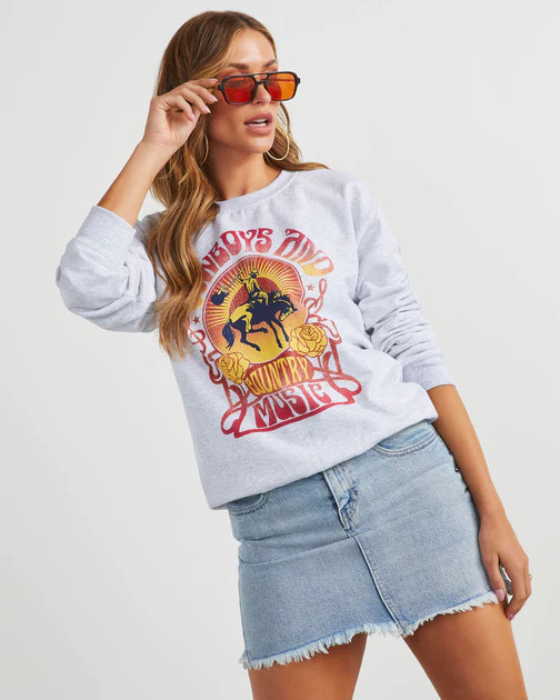 Cowboys And Country Music Graphic Sweatshirt - Grey - SALE | VICI