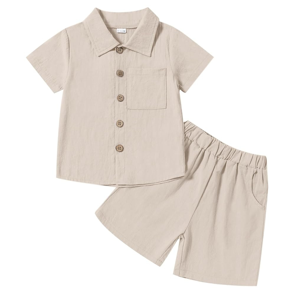 Neutocd Toddler Baby Boy Summer Clothes Cotton Linen Short Sleeve Solid Button Down Shirt Shorts ... | Amazon (US)
