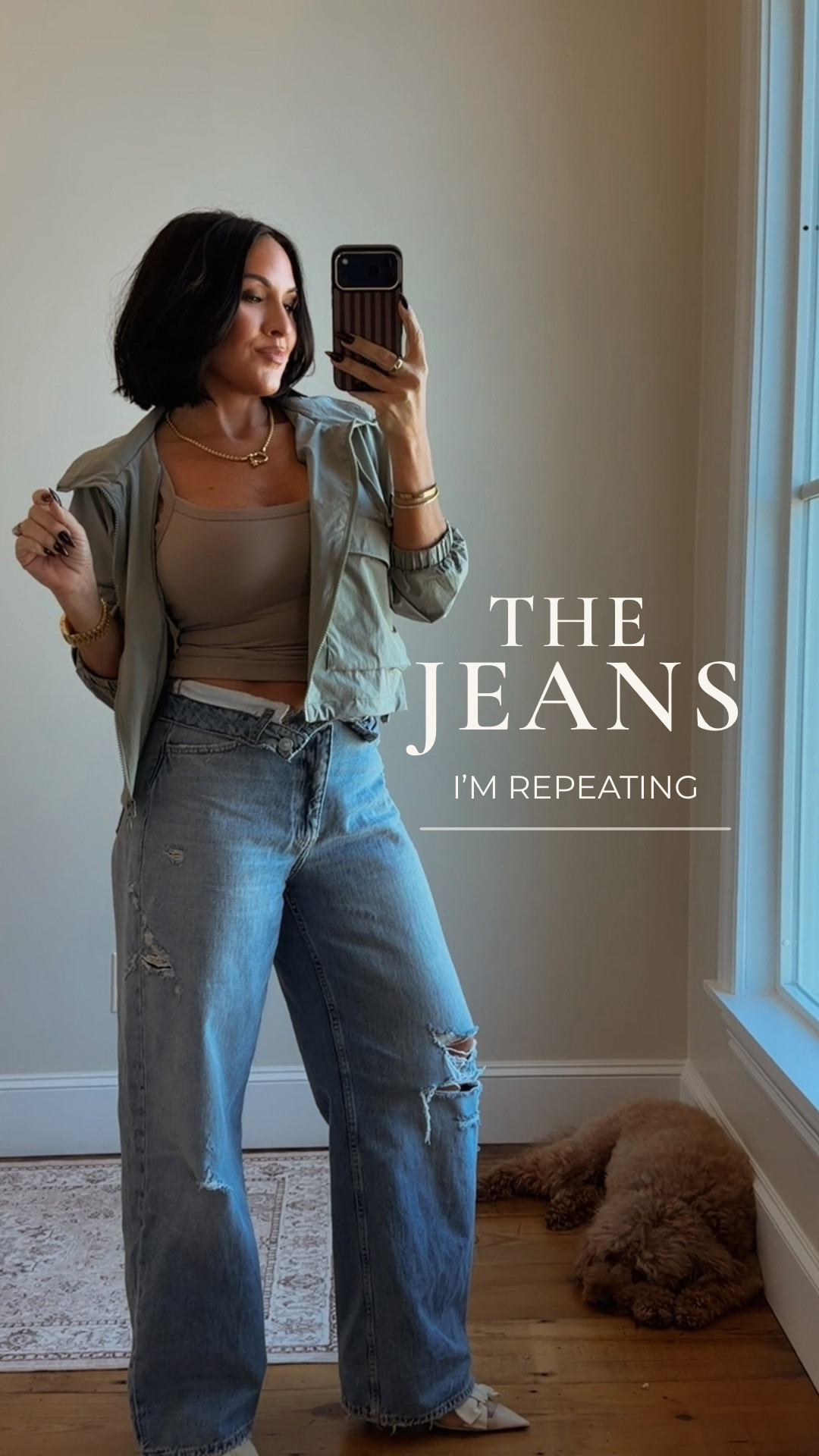 Yes I’m sharing these jeans AGAIN 😂 but I’m calling it now… they’re going to sell out.

The fit. The distressing. The slouchy wide leg. They make a basic tank + jacket look so freaking good. This is exactly what I mean when I say I want something just as easy as leggings, but way more fun to wear.