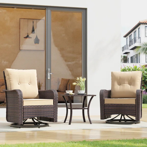 Imalai Outdoor Rocking Swivel Rattan Chair Set Removable Cushions & Coffee Table | Wayfair North America