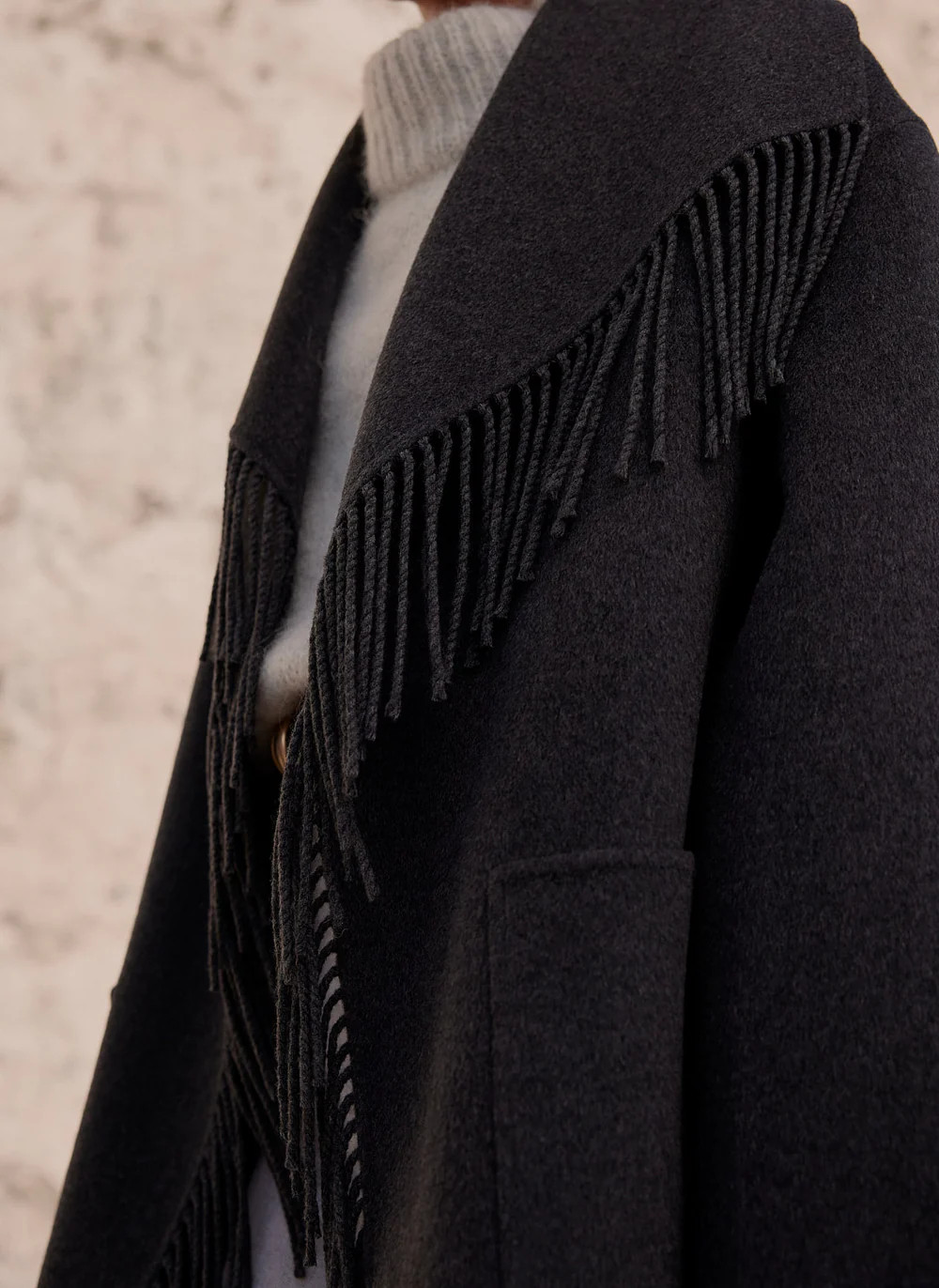 Grey Wool Blend Hand Finished Tassel Coat | Mint Velvet