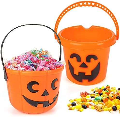 FUTUREPLUSX Halloween Pumpkin Buckets, 2PCS Pumpkin Candy Bucket Trick or Treat Bucket Plastic Jack  | Amazon (US)