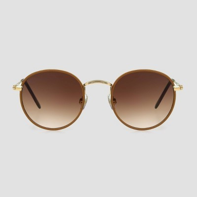 Women's Vegan Leather Wrapped Round Sunglasses - Universal Thread™ Caramel/Gold: Scratch-Resistant, UV Protection | Target