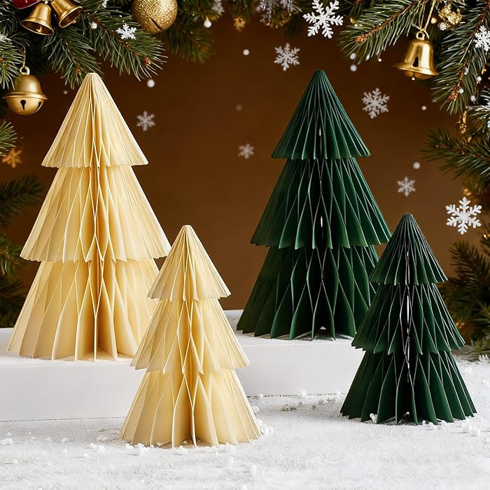 Paper Christmas Tree, 4 Pcs Paper Christmas Ornaments Party Decorations, 3D Honeycomb Xmas Trees,... | Amazon (US)