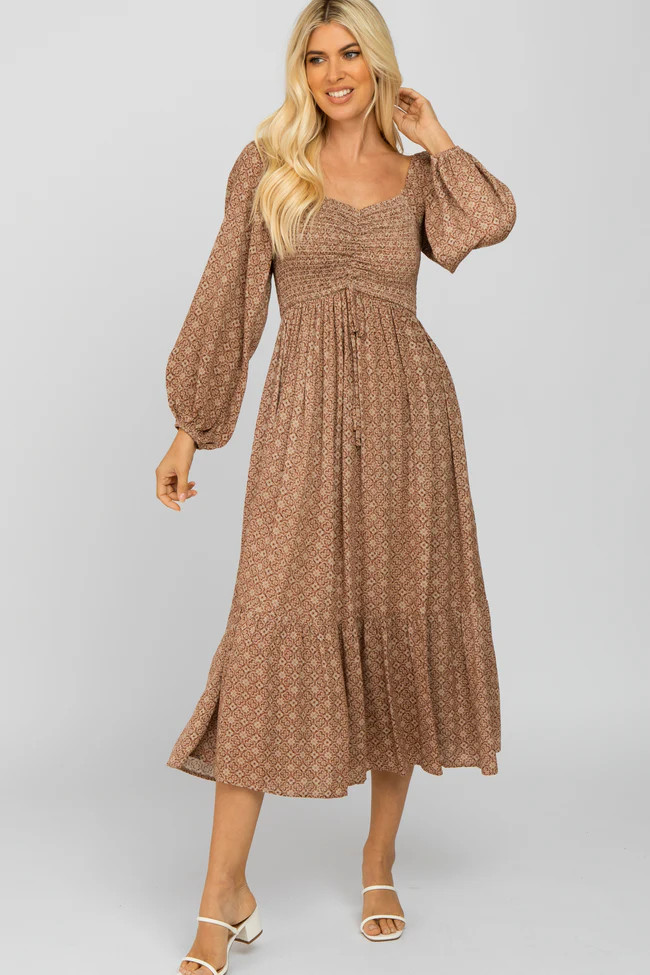 Rust Printed Sweetheart Neck Dress | PinkBlush Maternity