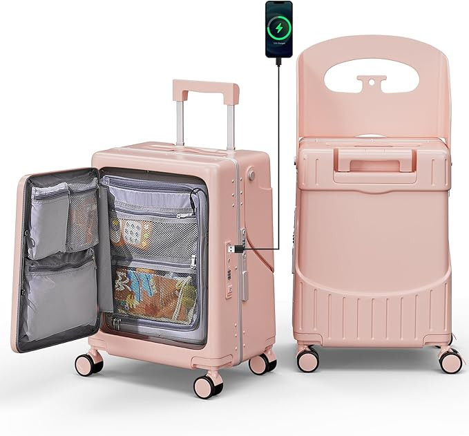 20" Hardshell Carry On Suitcase with Child Seat, Black Travel Luggage with Front Compartment & 4 ... | Amazon (US)