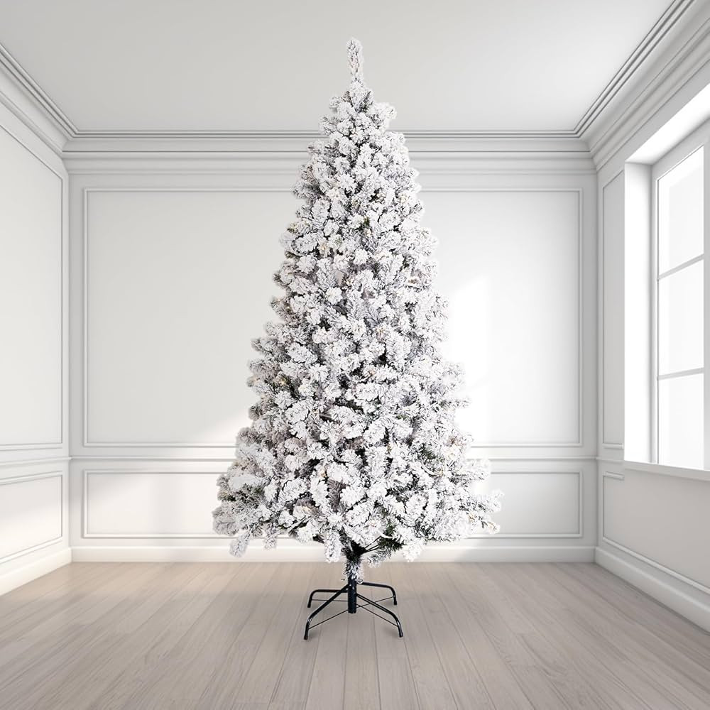 WBHome 6 Feet Snow Flocked Christmas Tree, Pre-lit Premium Spruce Hinged Artificial Christmas Tre... | Amazon (CA)