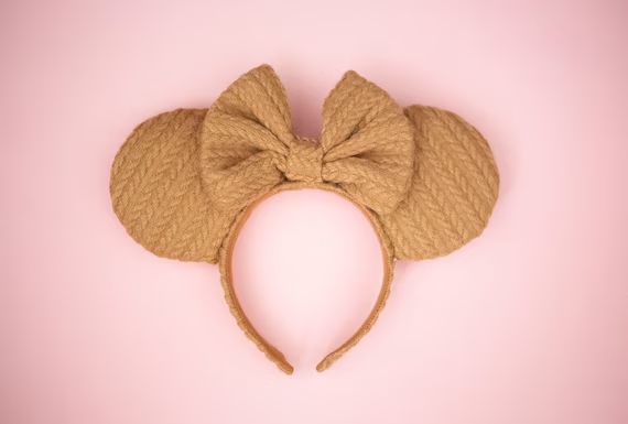Caramel Sweater Weather Ears Brown Knit Fall Mickey Ears - Etsy | Etsy (US)