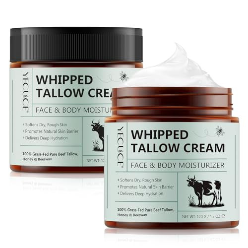 NIFEISHI 2 Pack Beef Tallow for Skin, Whipped Tallow and Honey Balm, Grass Fed & Organic Tallow Face Moisturizer Lip Balm, Deeply Moisturizing for Face & Body, 120g/4.2 oz | Amazon (US)