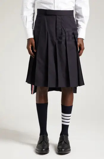 Thom Browne 4-Bar Pleated Back Strap High-Low Wool Skirt | Nordstrom | Nordstrom