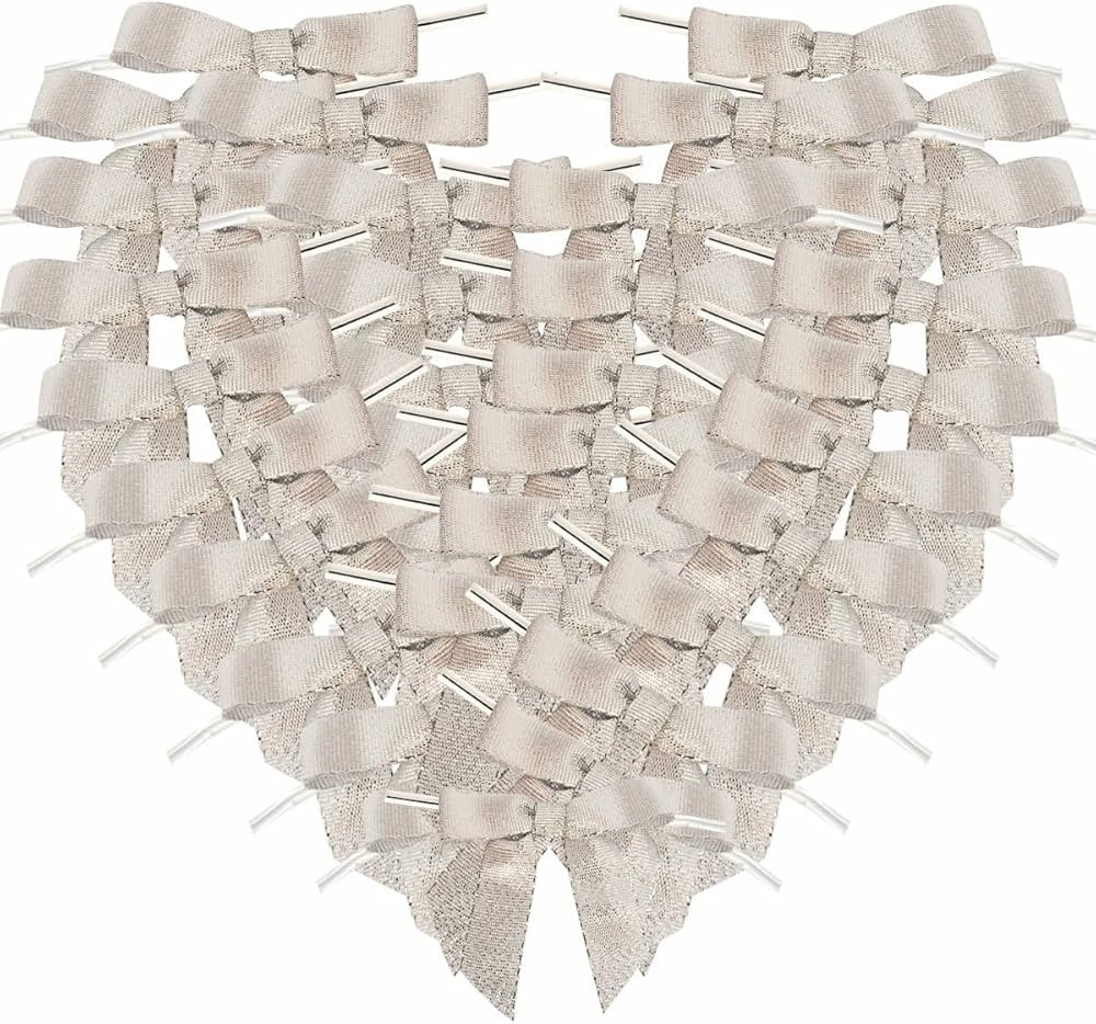 50pcs 2-1/2" Metallic Satin Silver Bows for Crafts Pretaied Christmas Bows with Twist Ties Hot Cu... | Amazon (US)