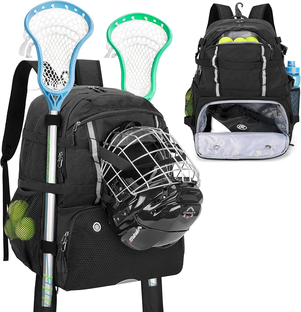 DSLEAF Lacrosse Bag With Stick Holder, Backpack With External Buckle Straps to Fix Helmet, Separa... | Amazon (US)