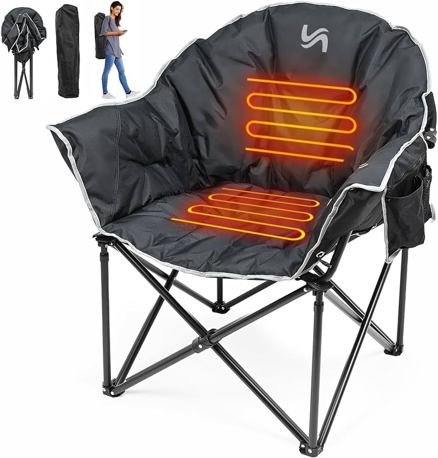 Barbella Heated Camping Chair, Padded Camp Chair Round Moon Saucer Folding Lawn Chair Outdoor Cha... | Amazon (US)