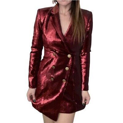 $750 RETROFETE Selena Sequin Jacket blazer Mini Dress S ruby red  | eBay | eBay US