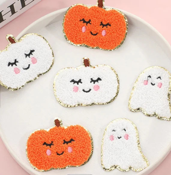Halloween Pumpkin Chenille Patch, Iron on Pink Chenille Pumpkin, White Chenille Pumpkin, Orange C... | Etsy (US)