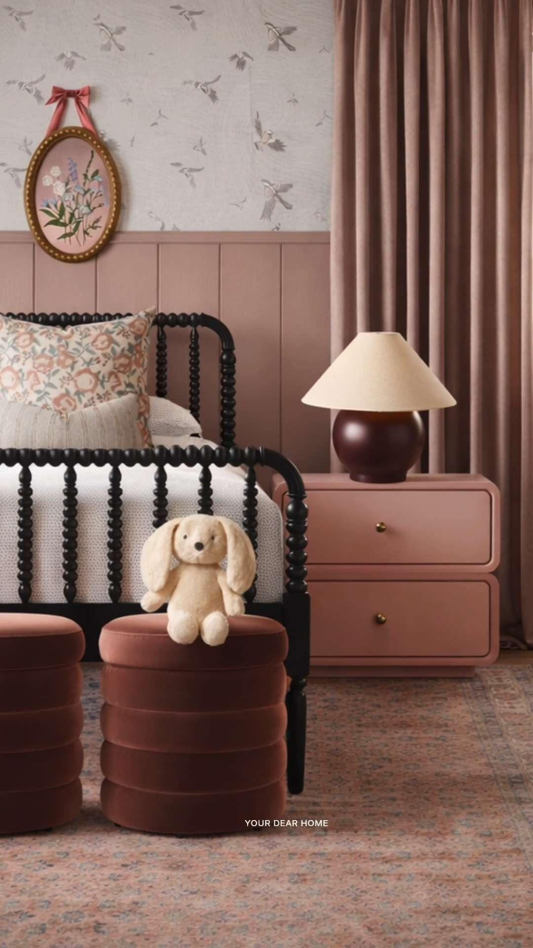 A slightly moodier take that still feels soft and cozy. The darker crib anchors everything while the warm pink tones and textures keep it from feeling heavy. 

 #LTKHome