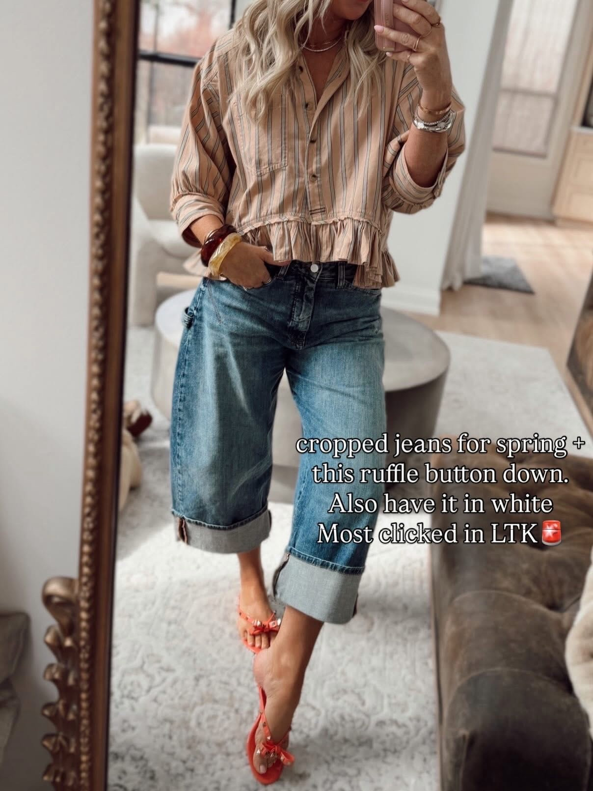 OOTD🤍
wearing small in top and I have a few colors including plain white and always get so many compliments! 
Jeans I sized up one but not sure I needed to! 

Spring outfits. Sandals. Spring break. Date night outfits. Vacation outfits. Denim. Jeans. 

#LTKootd #LTKSeasonal