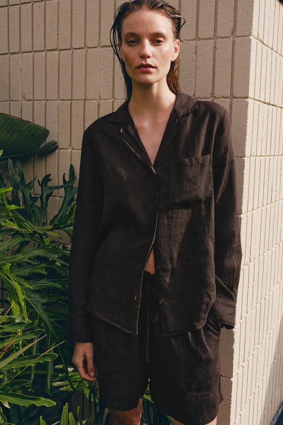 ZW COLLECTION LINEN SHIRT WITH POCKET | Zara US