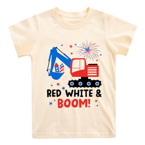July 4th Boys Patriotic Shirt Kids Memorial Day American Flag Tops Toddlers Excavator Firework Outfit 6 Years | Amazon (US)