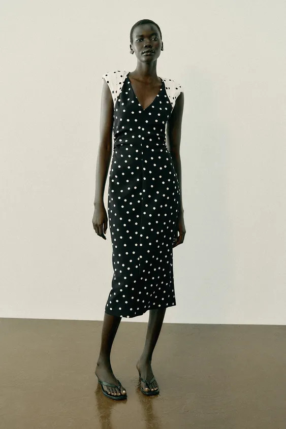 POLKA DOT MIDI DRESS WITH SHOULDER PADS | Zara UK