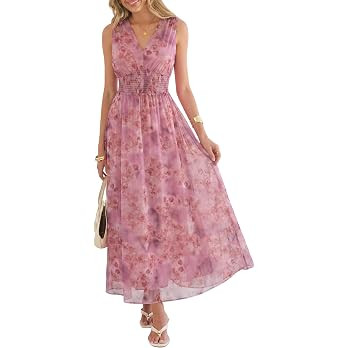 ANRABESS Women's Floral Tulle Wedding Guest Maxi Dress | V Neck Sleeveless,A-Line Elastic Waist,C... | Amazon (US)