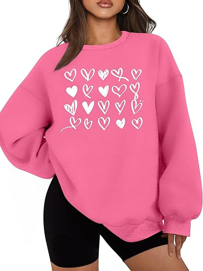 hohololo Valentines Day Sweatshirt Women Valentine Shirts Love Heart Long Sleeve Tops Oversized C... | Amazon (US)