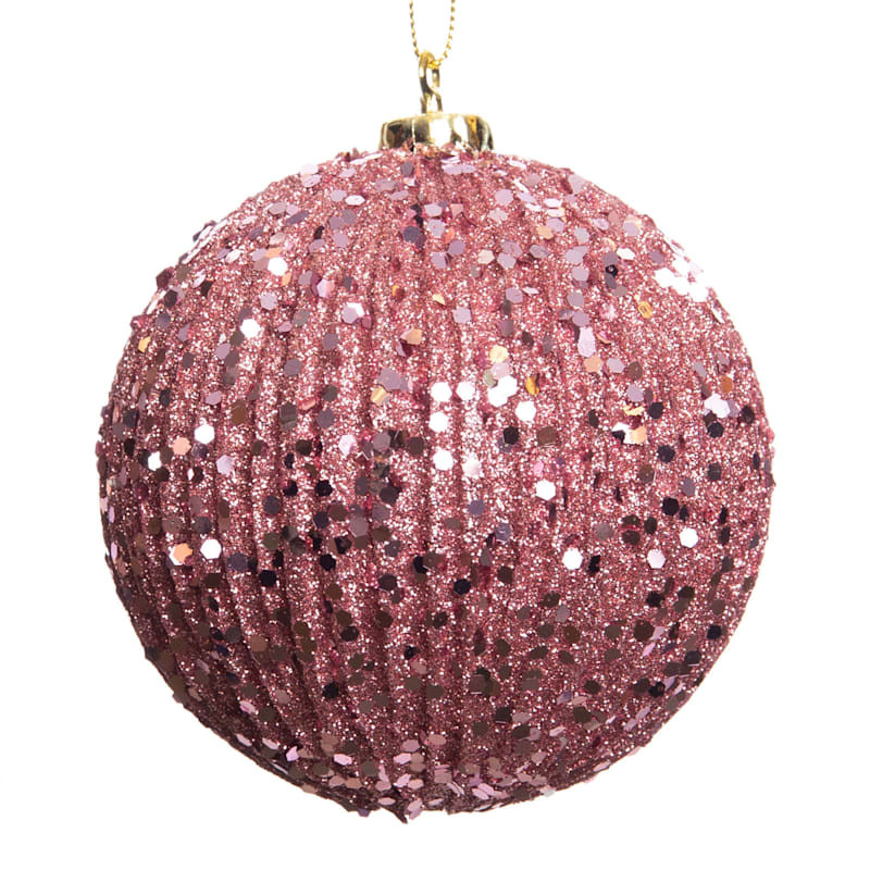 Pink Glittered Ball Ornament, 3.9" | At Home