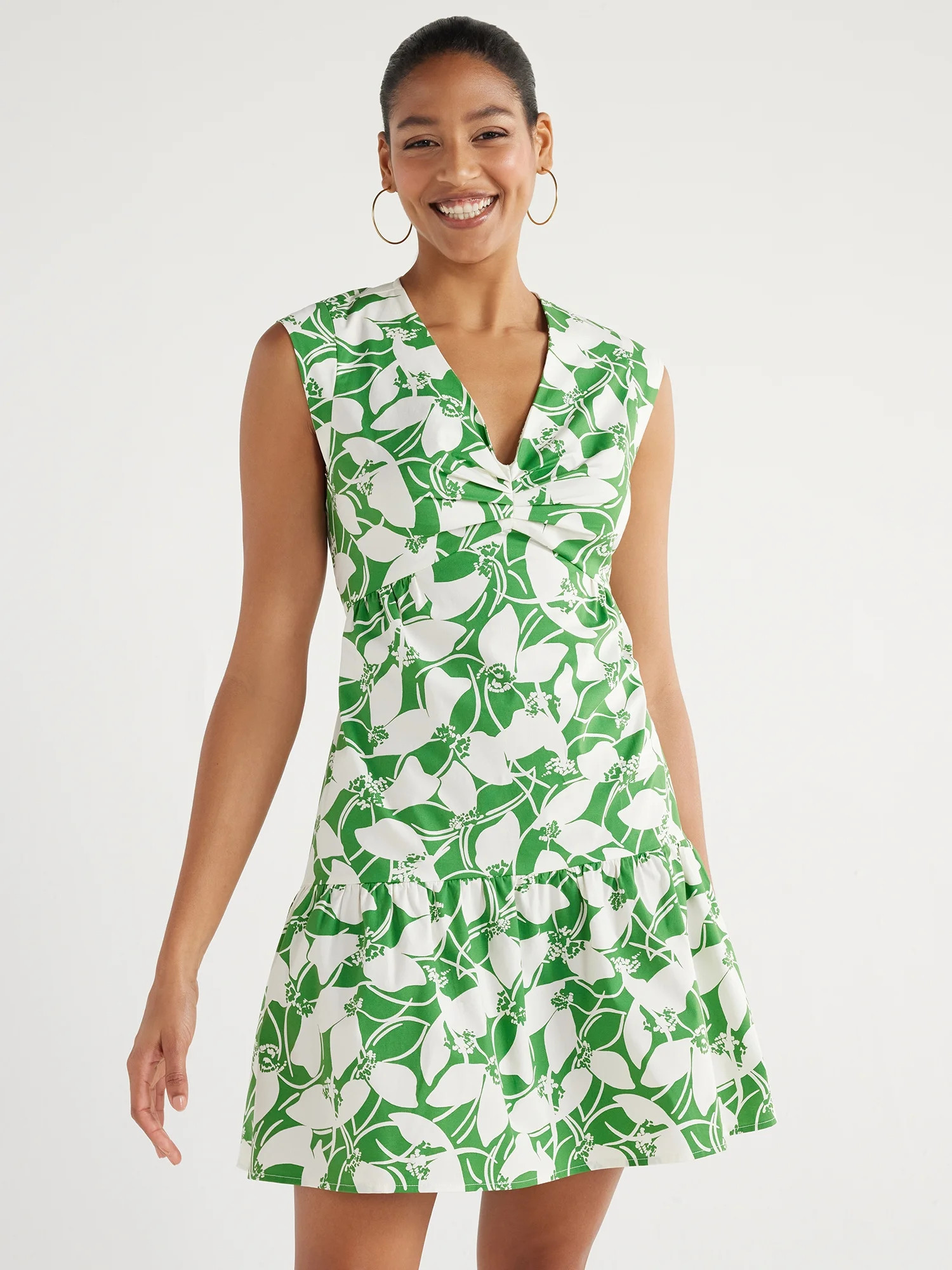 Scoop Women's V-Neck Poplin Mini Dress, Sizes XS-XXL | Walmart (US)