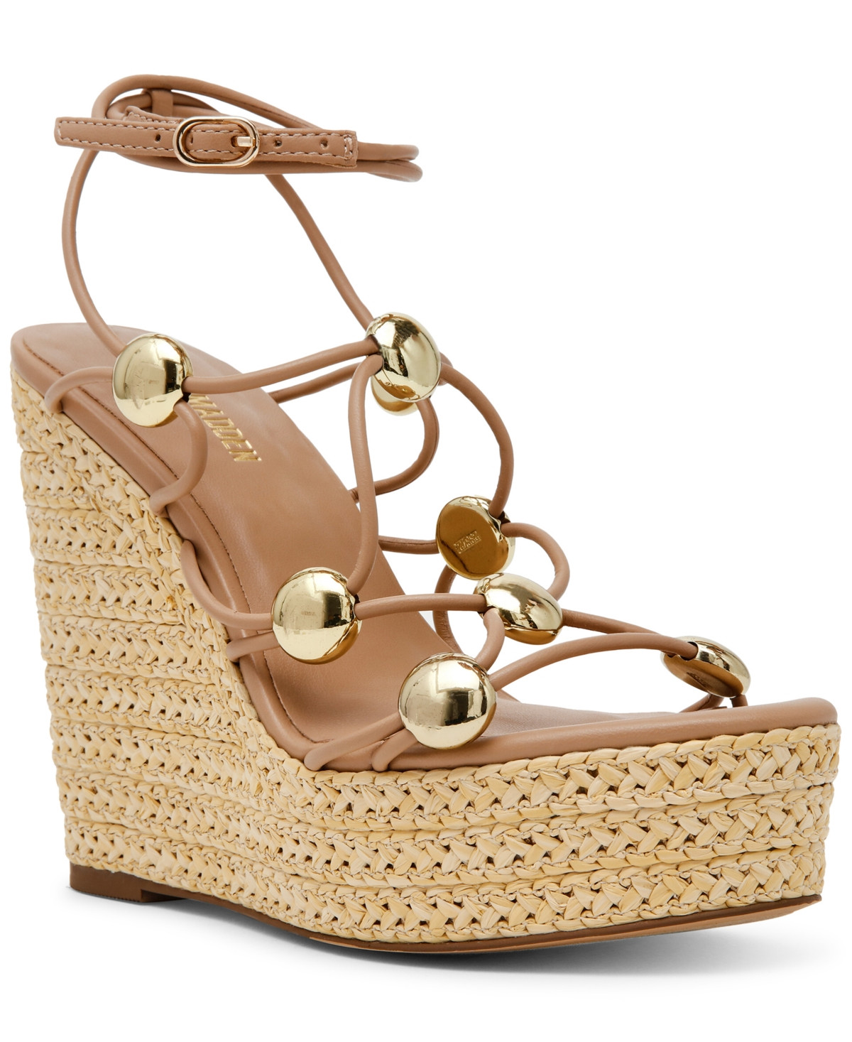 Steve Madden Women's Oaklie Studded Strappy Wedge Sandals - Mocha | Macy's