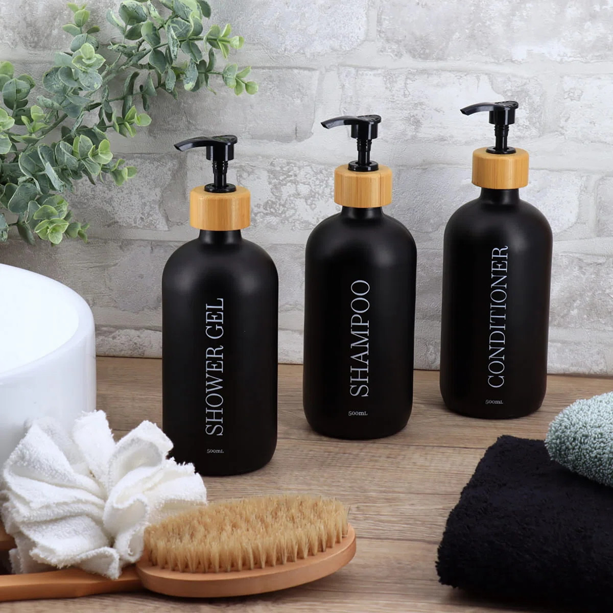 Set of 3 Black Refillable Shower Dispensers 17 fl oz (500ml) (Set of 3) | Wayfair North America