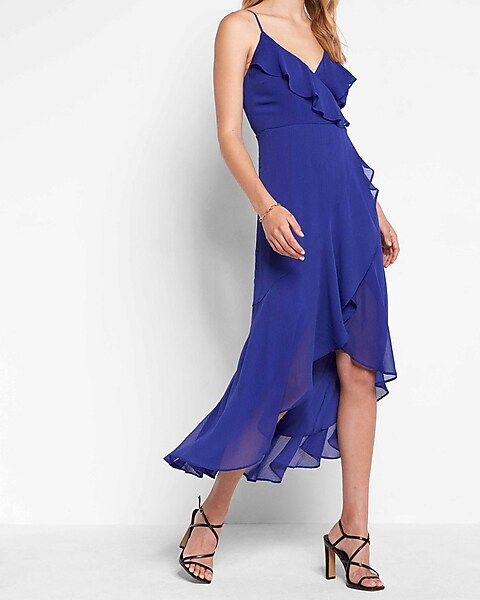 Chiffon Ruffle Wrap Hi-Lo Maxi Dress | Express