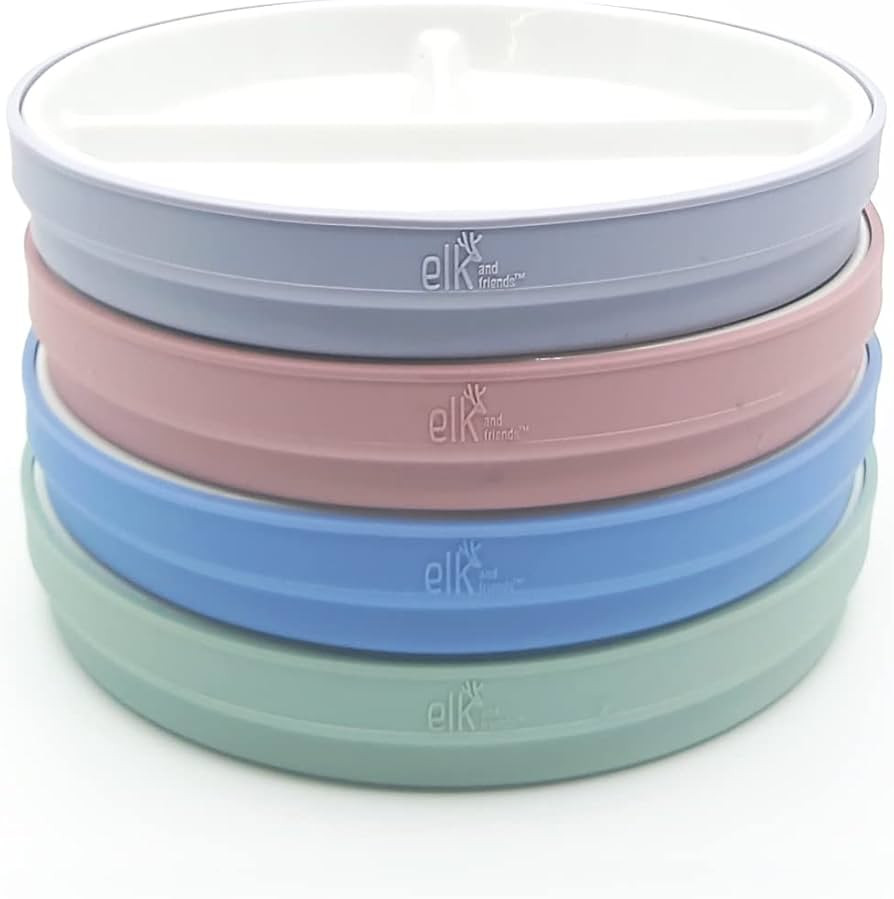 Elk and Friends Kids 6.7” Porcelain White Plates with Silicone Sleeves | Divided Plates | Suita... | Amazon (US)