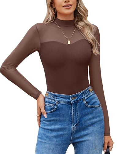 Avidlove Long Sleeve Bodysuits for Women Mock Neck Sheer Mesh Sleeve Bodysuit Double Lined Leotar... | Amazon (US)