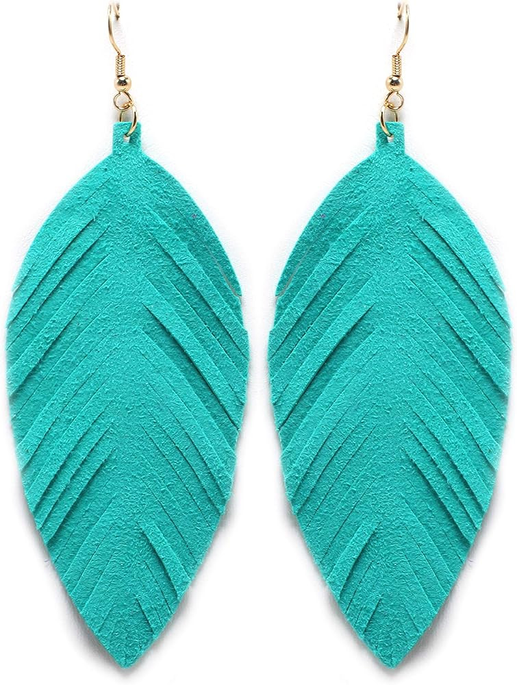 Large Genuine Soft Leather Handmade Fringe Feather Lightweight Tear Drop Dangle Color Earrings fo... | Amazon (US)