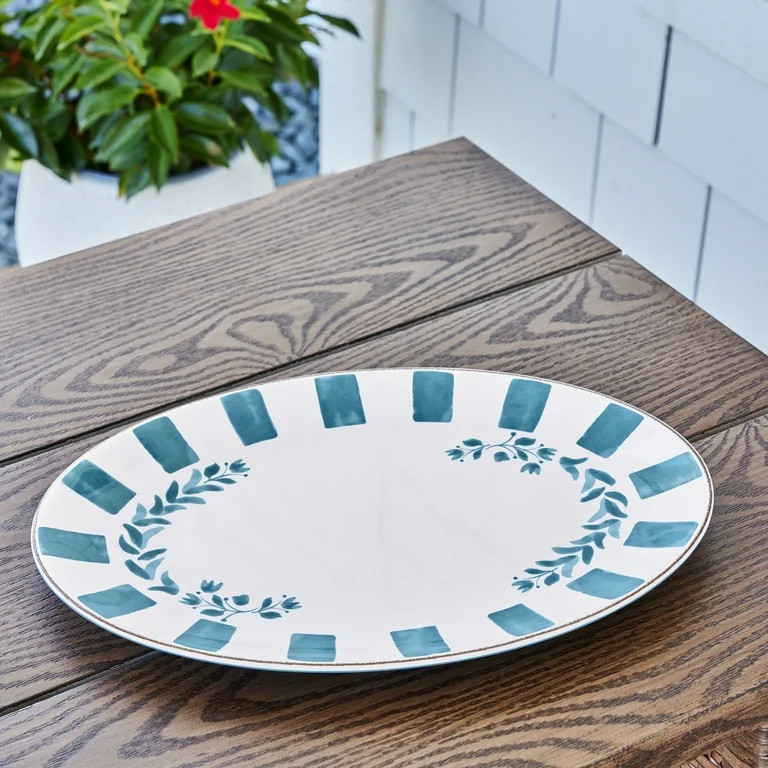 Better Homes & Gardens 18-inch Oval Bamboo Melamine Serving Tray, Blue | Walmart (US)