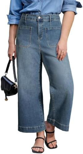 Eytino Plus Size Jeans for Curvy Women High Waisted Wide Leg Stretchy Straight Leg Ankle Denim Pa... | Amazon (US)